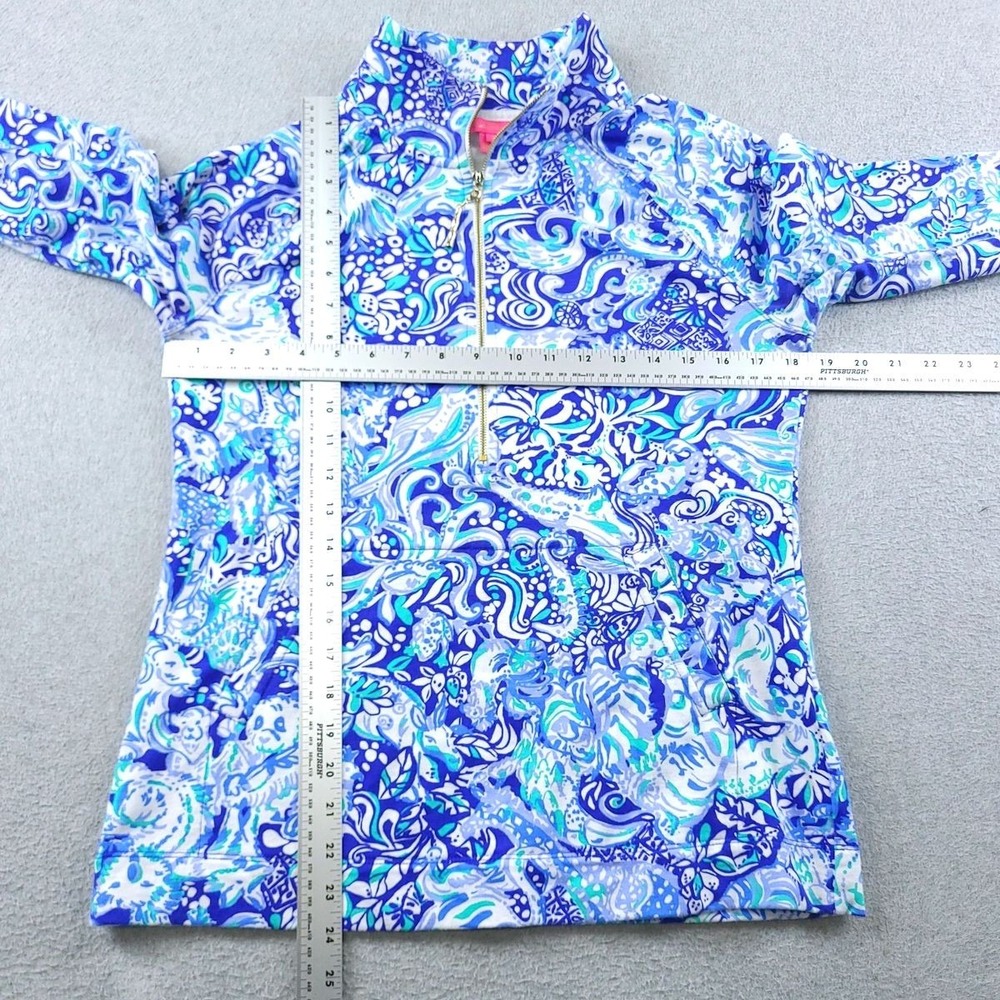 Lilly Pulitzer Top Womens Small Blue Green Skipper UPF 50 Quarter Zip Popover - Picture 4 of 10